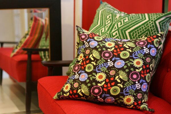 fabrica black flower pillow