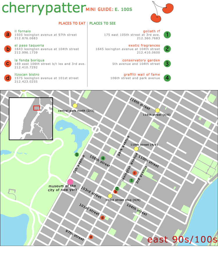 mini guide map of the east 100s near the museum of the city of new york